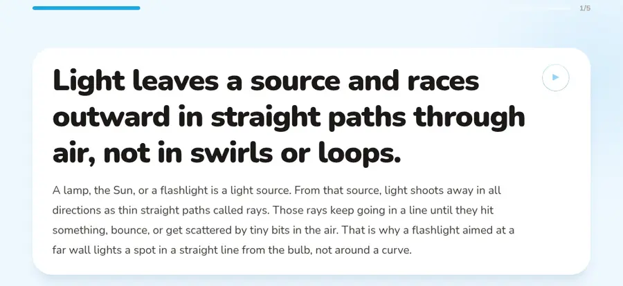 Guided reading. Light leaves a source and races outward in straight paths.